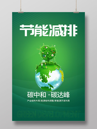 绿色简约风碳中和节能减排新能源开发利用海报碳达峰海报